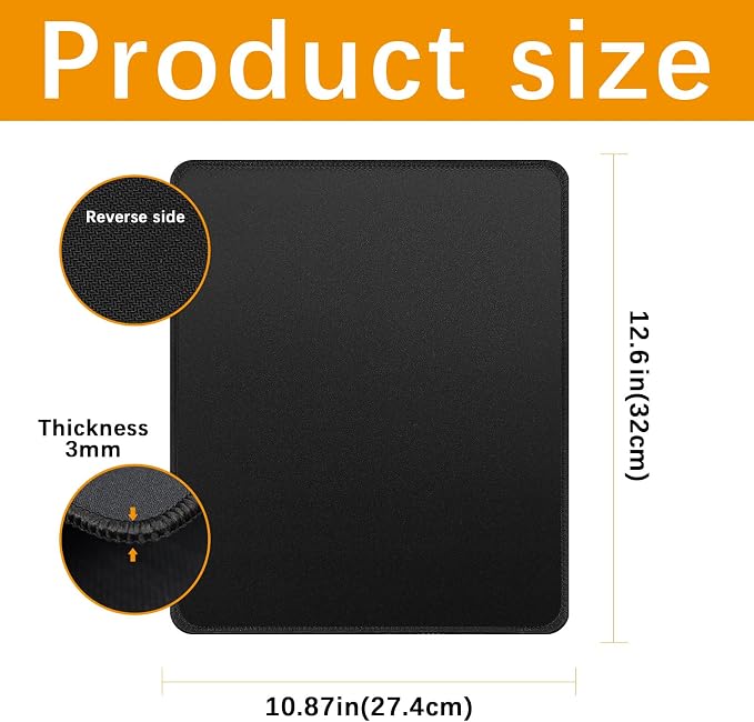 4 Pack Black Mouse pad Bulk with Stitched Edge,10.87x12.6 inches 3mm Thickness Premium Textured Non-Slip Rubber Base Washable for Office and Home Use
