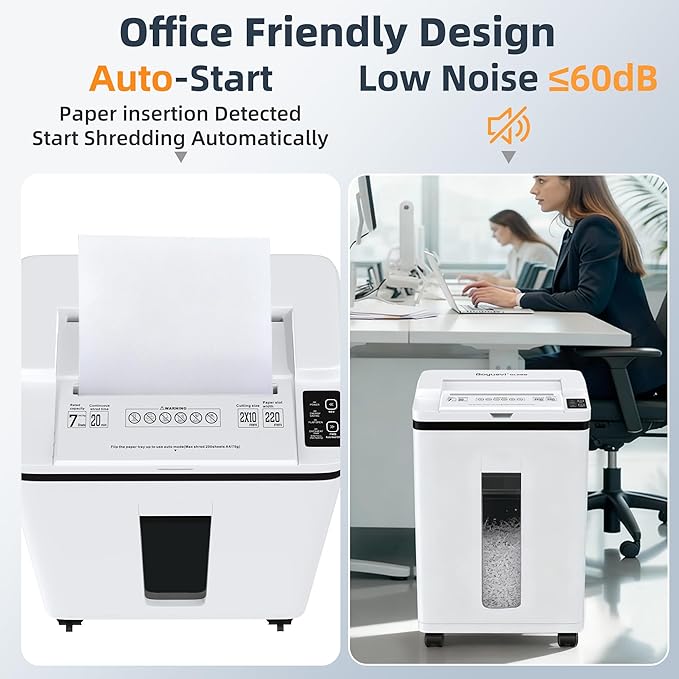 200-Sheet Auto Feed Paper Shredder, Touchscreen Heavy Duty Shredders, 40 Min Non-Stop, P-5 Ultra Security Commercial Shredder for Home Office, Micro Cut with Wheels, 5.8 Gal Bin, <60 dB
