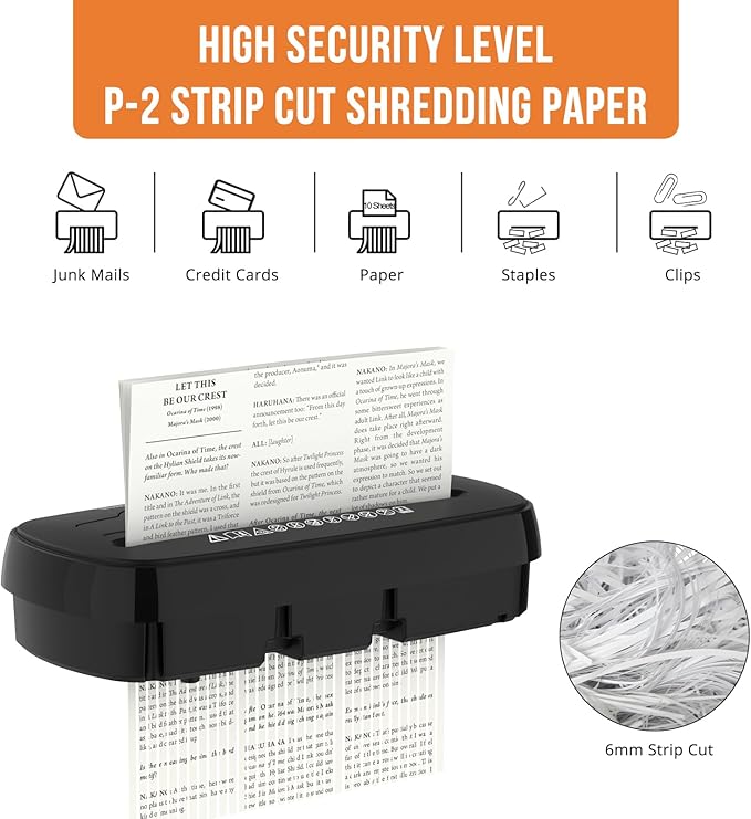 Home Office Paper Shredder,Woolsche 10-Sheet Strip Cut with 3.17-Gallon Basket,P-2 Security Level,CD & Credit Card Shredder,Durable & Fast - Jam Proof System - ETL Certified