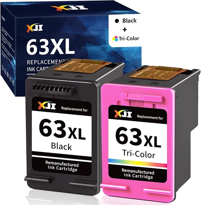 XJI Remanufactured Ink Cartridges Replacement for HP Ink 63 XL 63XL (Black, Tri-Color Combo Pack), Work for OfficeJet 3830 3833 5255 5258 5260 Envy 4510 4520 4650 DeskJet 2132 3630 Printer