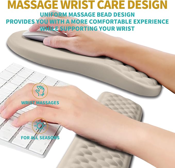Hokafenle 2 in 1 Ergonomic Mouse Pad Wrist Support & Wrist Rest for Computer Keyboard Set, with Relieve Carpal Tunnel Pain Massage Bulge and Full Memory Gel Design (2In1 Set - Apricot)
