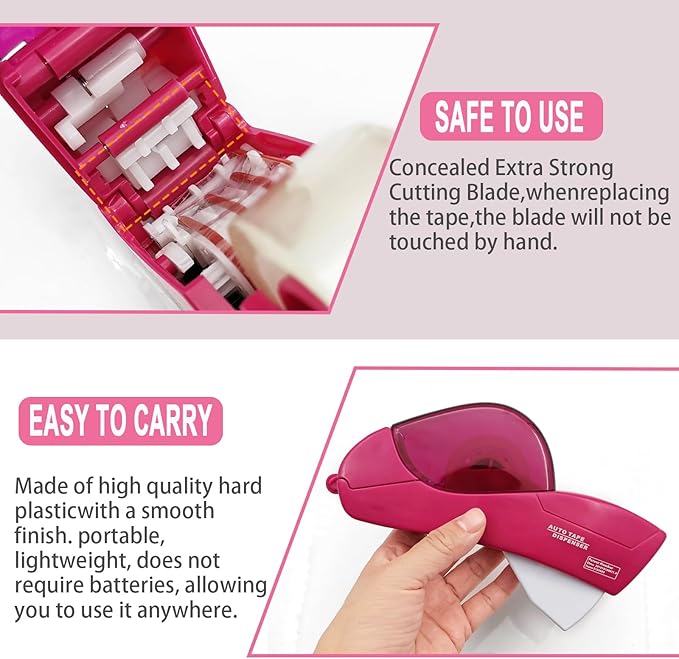 Automatic Tape Dispenser for Wrapping Gifts, Handheld Packaging Tape Dispenser Gun with Cutter, Dispensers for Adhesive Tapes-Pink