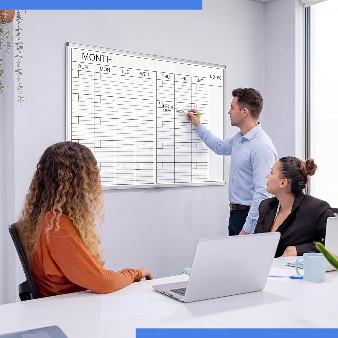 Large 48" x 36" Magnetic 1 Month Dry Erase Calendar White Board Foldable Whiteboard Calendar for Wall Mounted 2 in 1 Double Side Whiteboard with Dry Erase Board for Wall Office Home