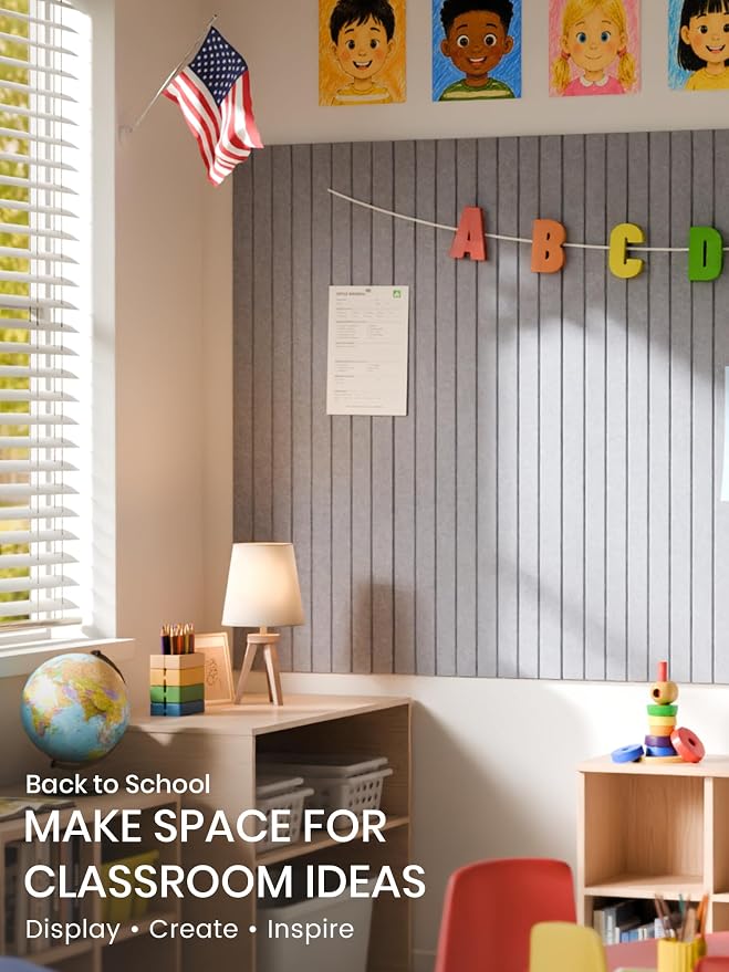 Bumusty 36"x 24" Large Felt Bulletin Board Tiles,Soft Gray | 6-Pack Cork Board Alternative, Wall Decor, 30 Pushpins, 30 Adhesive Tabs, Vision Board, Office, Classroom, Home, Dorm