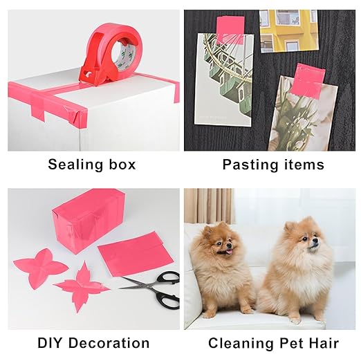 BOMEI PACK Rose Pink Packing Tape with Dispenser, 2.4 Mil 1.88 Inch x 110 Yards, 2 Refills Rolls Color Pink Box Tape for Moving, Shipping and Packaging
