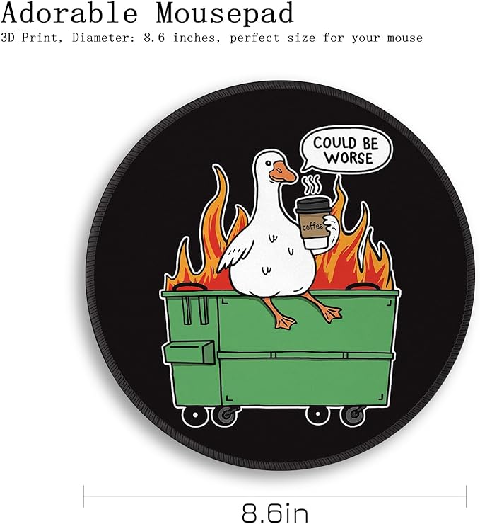 Gctriki Funny Goose Mouse Pad - 8.6 Inch Round Non-Slip Office Desk Mat, Cute Humorous Gift for Coworkers Boss, Premium Stitched Washable Mousepad for Computer Laptop Office Desk Accessories
