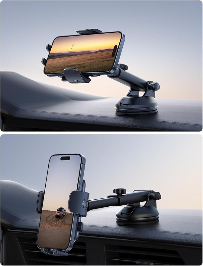Lamicall Car Phone Holder Military-Grade Suction Cup Dashboard Windshield | 360° Rotation Phone Holders for Your Car, Quick Release Adjustable Phone Mount for Car Truck for iPhone 17 16 15 14 Pro Max