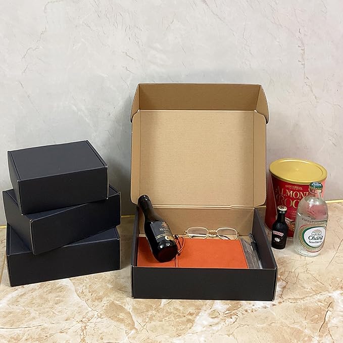 24 Pack 11x9x3 inch Black Shipping Boxes ，Cardboard Packaging Boxes for Mailing Shipping Corrugated Cardboard Boxes for Packaging Small Business Craft Flat Shipping Boxes Empty Gifts Giving Products