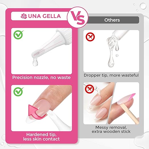 UNA GELLA 15g Semi Solid Nail Glue and 10ml Nail Glue Remover Kit for Press On Nails, No U V Light Needed Quick Dry Adhesive, Rotary Flow Control Debonder with Built-in Pry Bar Tip, 28+ Days Hold