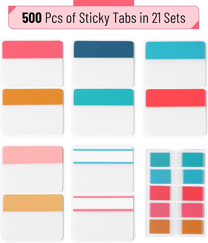 Mr. Pen- Sticky Index Tabs, 500 Pcs, 21 Sets, Colorful | Writable Colored Pages Markers Labels for Reading Notes, Books, Binders, Notebook, Folders and Classify Files