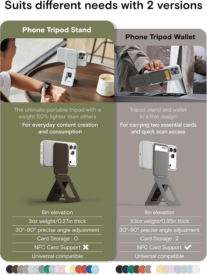 MOFT Phone Stand, Magnetic Phone Tripod Stand MOVAS-E-Coffee Leather & Angle Adjustment & Strong Magnets Tripod for iPhone 17/16/15/14/13/12 (Included Metal Ring)-Coffee