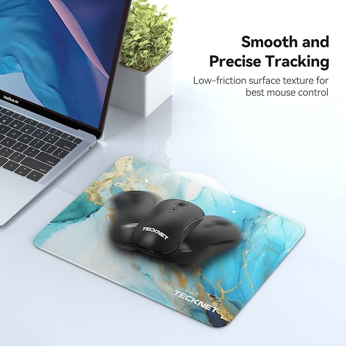 TECKNET Mouse Pad with Anti-fray Stitching, Waterproof Surface & Non-Slip Rubber Base with Stitched Edges Gaming Mouse Mat for Laptop，Compatible with Laser and Optical Mice - Blue-Green Marble