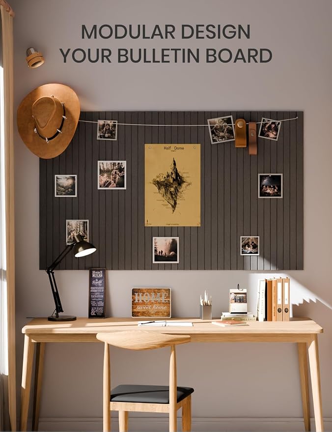 Fluxynara 36" x 24" Large Felt Bulletin Board, Charcoal Gray | 6 Pack Cork Board Alternative with 30 Safe Adhesive Tabs, Pin Boards for Wall Decor, Home, Office, Classroom,Dorm