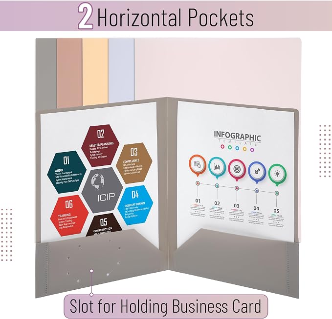 Mr. Pen- Plastic Folders with Pockets, 5 pcs | Aesthetic File Folder with Business Card Slot, 2-Pocket Folder, Back to School, Office, Filing Supplies