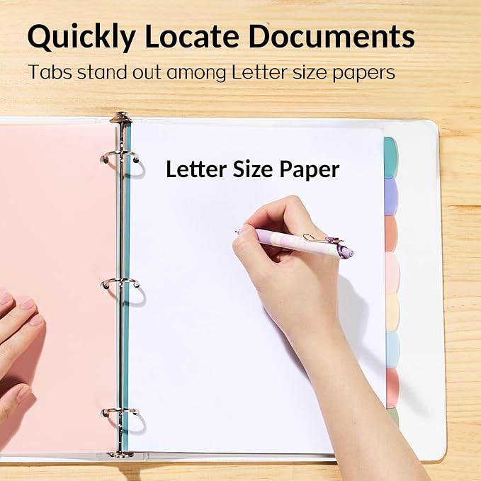 Sooez 8 Tabs Plastic Write & Erase Binder Dividers with Tabs, 3 Sets | Long-Lasting Dividers for 3 Ring Binder, Cute Pastels Binder Dividers Organizers for Student, Teacher, Office, Pastels Color