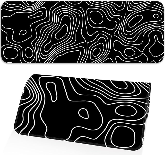 Gaming Mouse Pad, Non-Slip Rubber Base, Stitched Edge Mouse Pad for Office, Home, Black Terrain Line, Extra Large 31.5x11.8 Inch