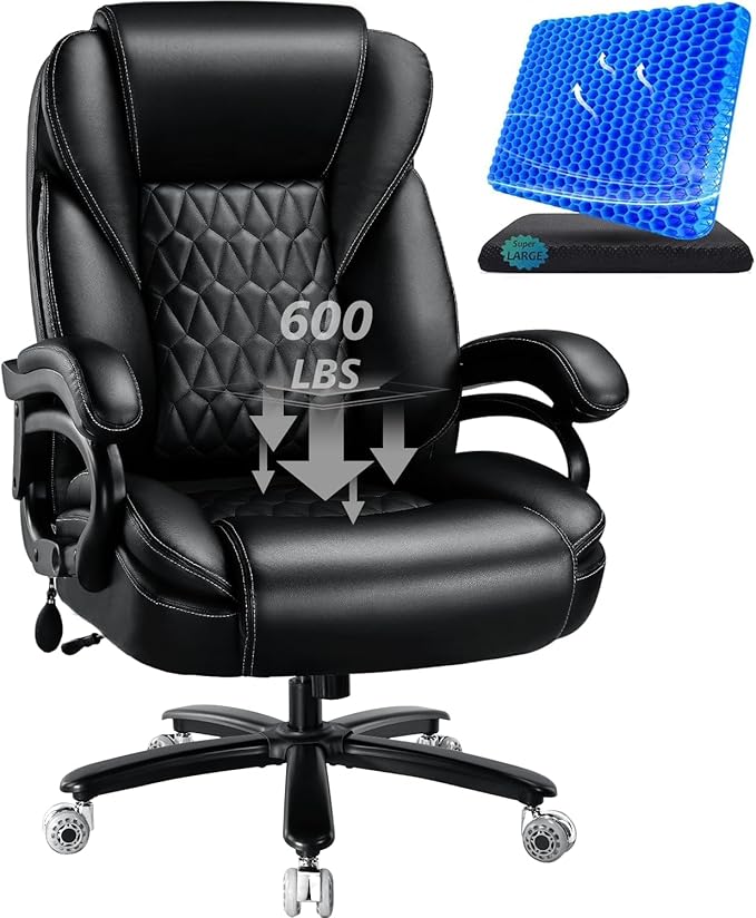 600lbs Big and Tall Office Chair with Pocket Spring Cushion, Heavy Duty Office Chair for Low Back Pain Relief, Large Executive Office Chair with Dual Rubber Wheel
