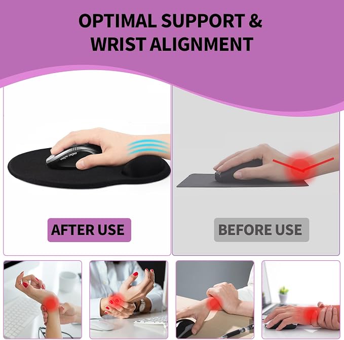 Mouse Pad with Wrist Rest, Comfortable Computer Mousepad with Gel Wrist Support Smooth Surface and Non-Slip PU Base for Pain Relief, Laptop, Office & Home (Mauve Twilight)