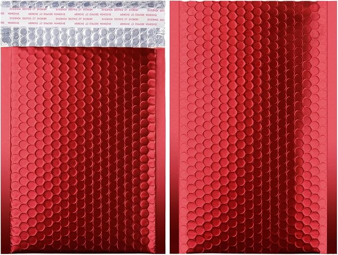Metallic Matte Red Bubble Mailers - Durable 4x8 Inch Padded Envelopes with Secure Self-Seal Closure - Lightweight & Tear-Resistant Shipping Bags, Pack of 25