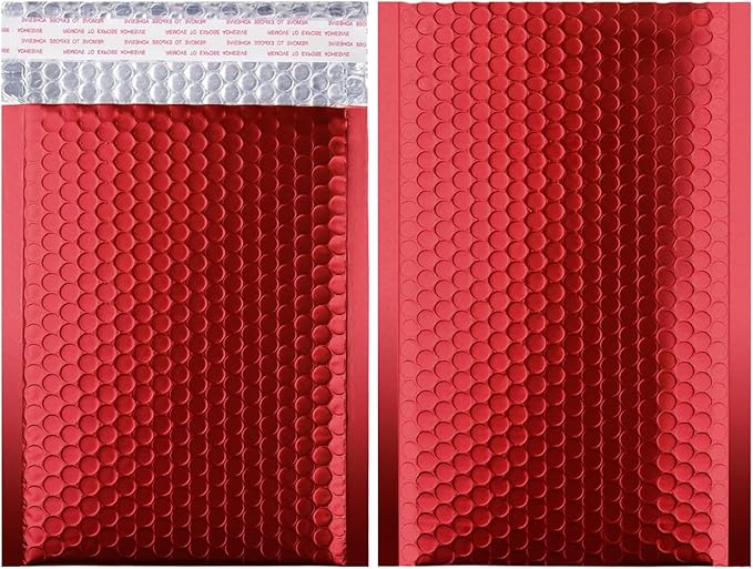 Metallic Matte Red Bubble Mailers Mailing Padded Envelopes 10.5x16 Inch- Self-seal Closure Bubble Shipping Bag 25pcs