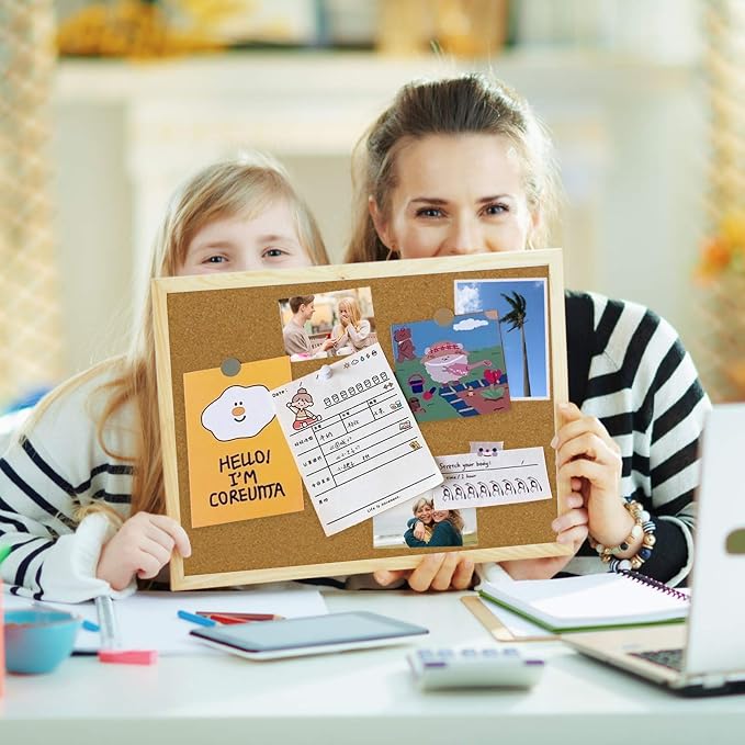 OWLKELA Cork Board, 14.6"x11", Wooden Frame | Bulletin Board, With Mounting Hardware, Push Pins Included, Ideal for Office, Classroom & Home