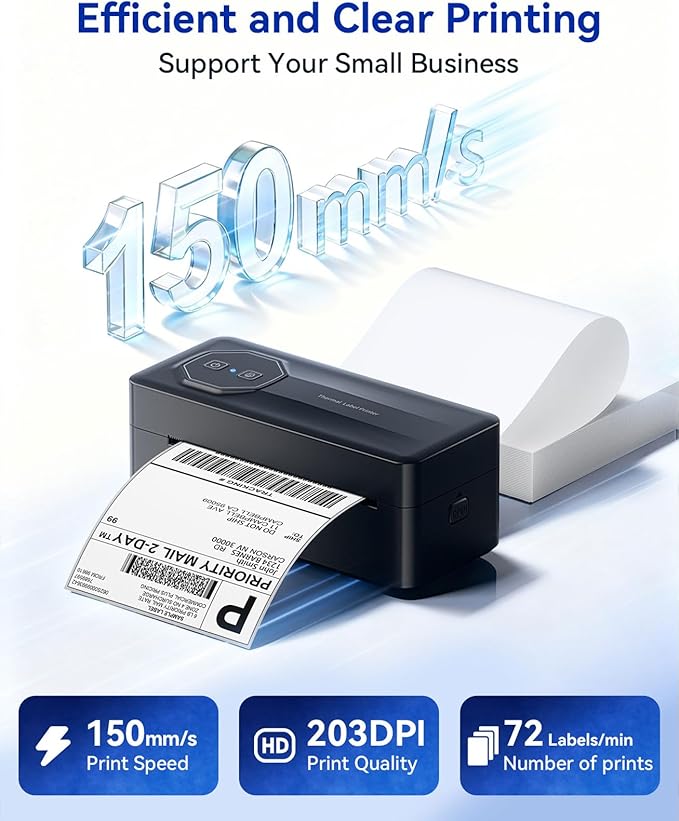 TATTMUSE Bluetooth Thermal Shipping Label Printer, A646 Wireless 4x6 Label Printer for Small Business and Shipping Packages, Compatible with iPhone Android Windows Mac, Amazon, USPS, UPS, Black