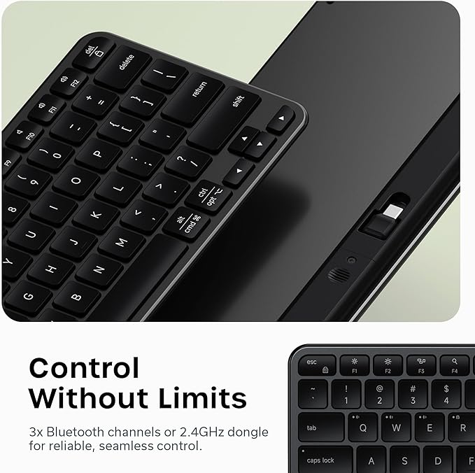 Satechi Slim EX1 Wireless Keyboard, Compact Keyboard for Mac, Windows, Android, Multi-Device 4-in-1 Connectivity (3X Bluetooth + 2.4GHz), Instant OS Remap, USB-C Rechargeable Battery, Space Black