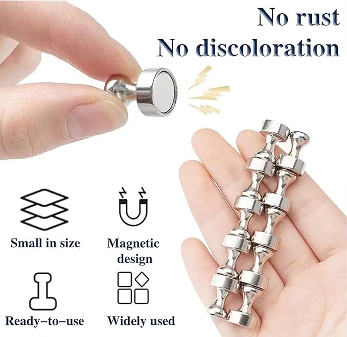 Strong Fridge Magnets, 20 Pcs, 12 x 16mm, Silver, Heavy Duty Magnetic Push Pins for Refrigerator, Whiteboard, Office, Classroom, Kitchen & Locker Decor