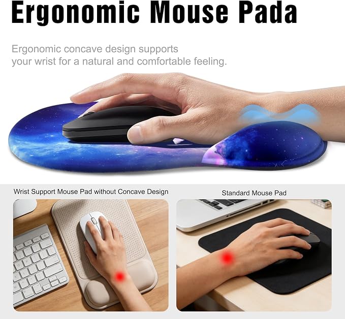Ergonomic Mouse Pad with Wrist Rest - Gel Wrist Support Mousepad with Non-Slip PU Base for Computer, Laptop, Office & Home