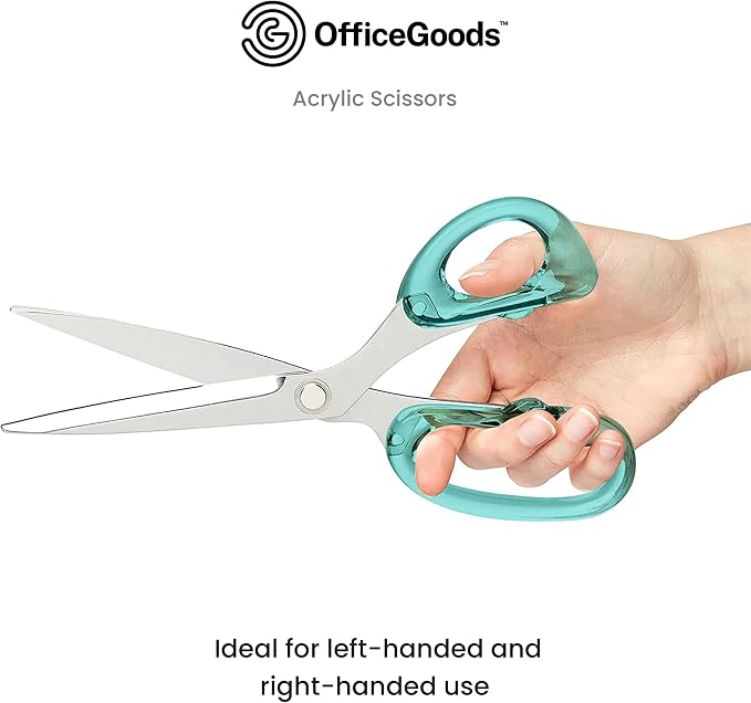 9” Stainless Steel Acrylic Scissors, Green with Silver Metal | Aesthetic and sharp all purpose scissors, Perfect for sewing, arts, and crafts, Stationery tools for office, and school