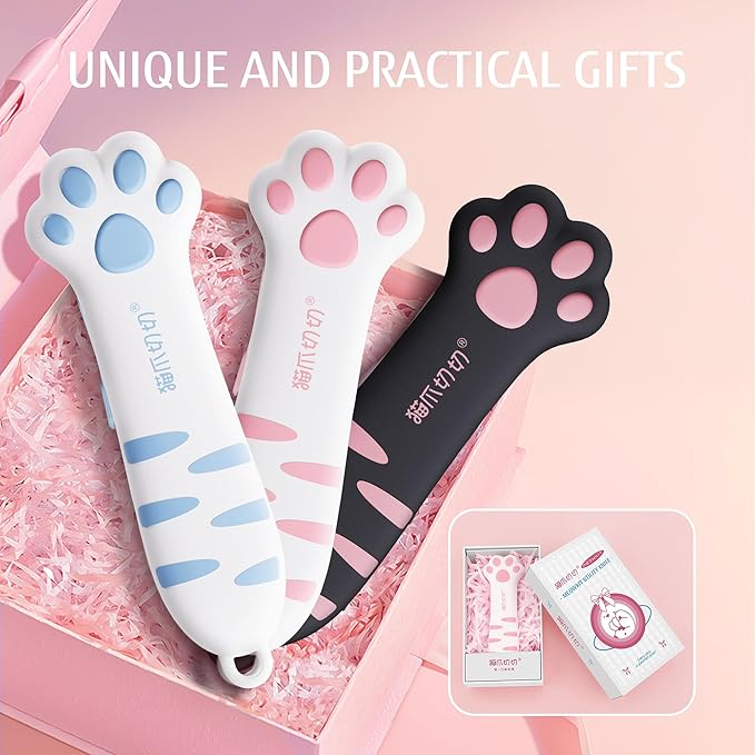 Cat Paw Box Cutter Retractable with Cat Paw Handle, Multifunctional Knife Set (Pink)