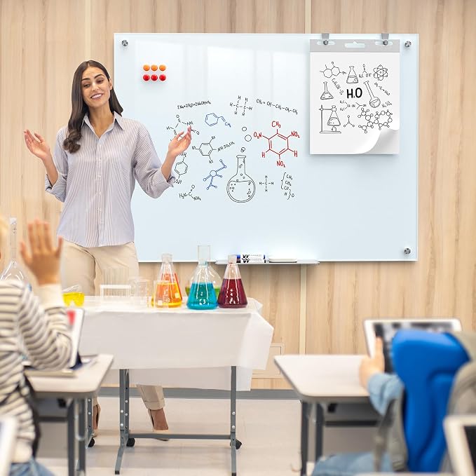MaxGear 48" x 36" Glass Whiteboard Wall Mounted for Office Home Classroom | Magnetic Glass Dry Erase Board, Tempered Glass, Steel Backed, Non-Porous Surface, Frameless Design, Hardware Included