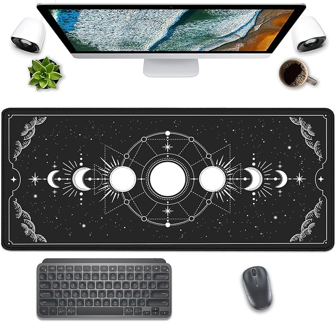 Moon Phases Celestial Witchy Tarot Astrology Witch Aesthetic Extended Desk Pad Mouse Pad,Stitched Edges Non-Slip Rubber Base XL Mouse Mat Desk Mat for Office Home Work Mousepad(27.5X11.8 Inch)