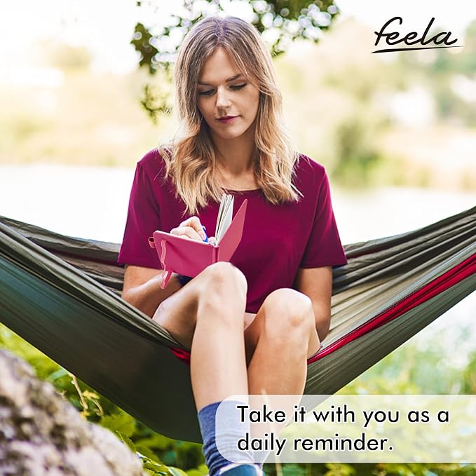 feela Pocket Notebook Journals, Mini Cute Small Hardcover College Ruled Notepad Office School Supplies, with 3 Black Pens, 3.5”x 5.5”, 3 Pack, A6, Solid Colors, Gray, Berry, Emerald