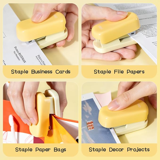 Deli Mini Stapler with 830 Staples, Small Cute Desk Staplers, 25 Sheet Capacity, Yellow
