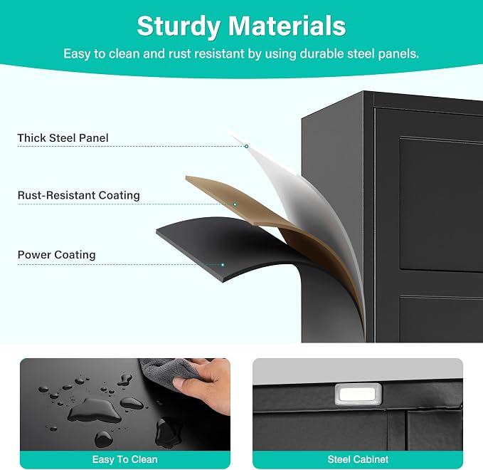 Wide & Deep Metal Storage Cabinets with 2 Doors and 5 Shelves,Tall Storage Cabinet,Large Cupboard Closet,Pantry Storage Cabinet for Home,Kitchen,Dining/Living Room (Black, 72" H)