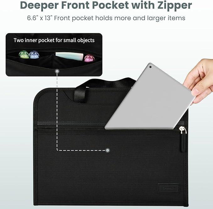 Sooez Heavy Duty Accordion File Organizer with Hidden Handle, Portable 12 Pockets Expanding File Folders, Cloth Monthly Bills Receipt Organizer for Letter/A4, School Classroom Home & Office Supplies | 12 Pockets, Expanding Important Document Folder, Cl...