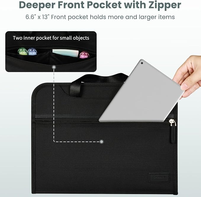 Sooez Heavy Duty Accordion File Organizer with Hidden Handle, Portable 12 Pockets Expanding File Folders, Cloth Monthly Bills Receipt Organizer for Letter/A4, School Classroom Home & Office Supplies | 12 Pockets, Expanding Important Document Folder, Cl...