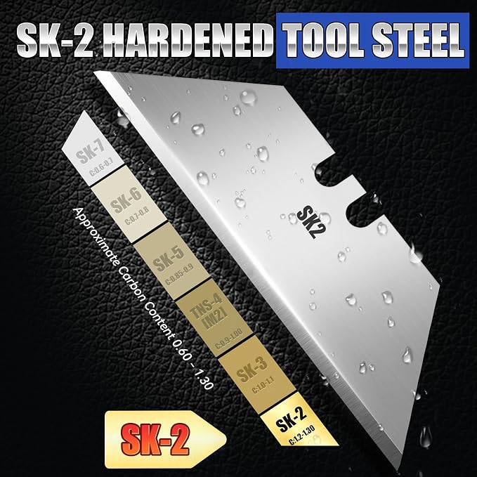 DIYSELF 50 Pack Utility Knife Blades, SK2 Steel Box Cutter Blade Refills | Standard-Size SK2 Steel, Razor Blade Refills for Cardboard and Leather, Utility Blades for Crafts, Repairs and Workshop Users
