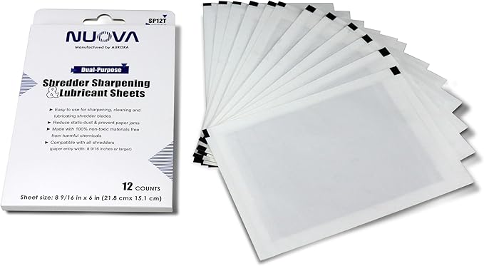 Nuova SP12T Paper Shredder Sharpening & Lubricant Sheets, 12 Count