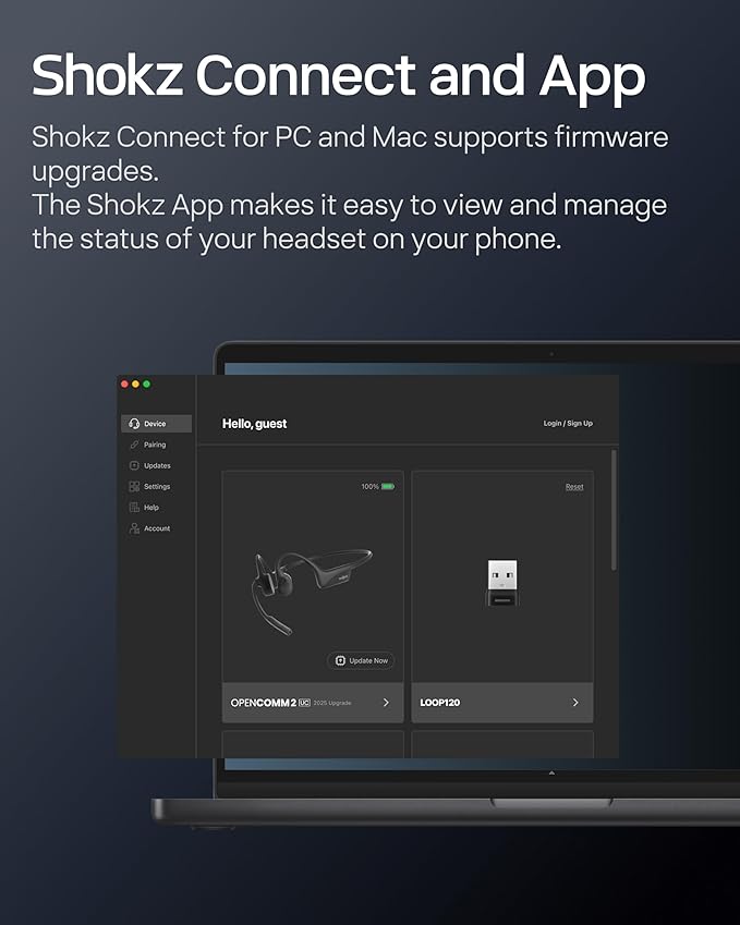 SHOKZ OpenComm2 UC 2025 Upgrade - Open-Ear Wireless Computer Headset with Boom Mic, Bone Conduction Bluetooth Stereo Headphones, USB-C Dongle Compatible with PC and Mac, Zoom Certified - C120 UC