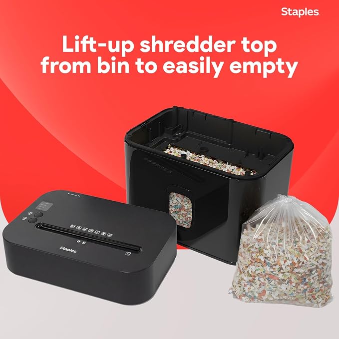 Staples 12-Sheet Micro-Cut Paper Shredder, Compact, High-Security, Black | Shreds credit cards and documents for home or office. Space-saving design.