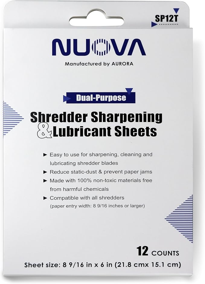 Nuova SP12T Paper Shredder Sharpening & Lubricant Sheets, 12 Count