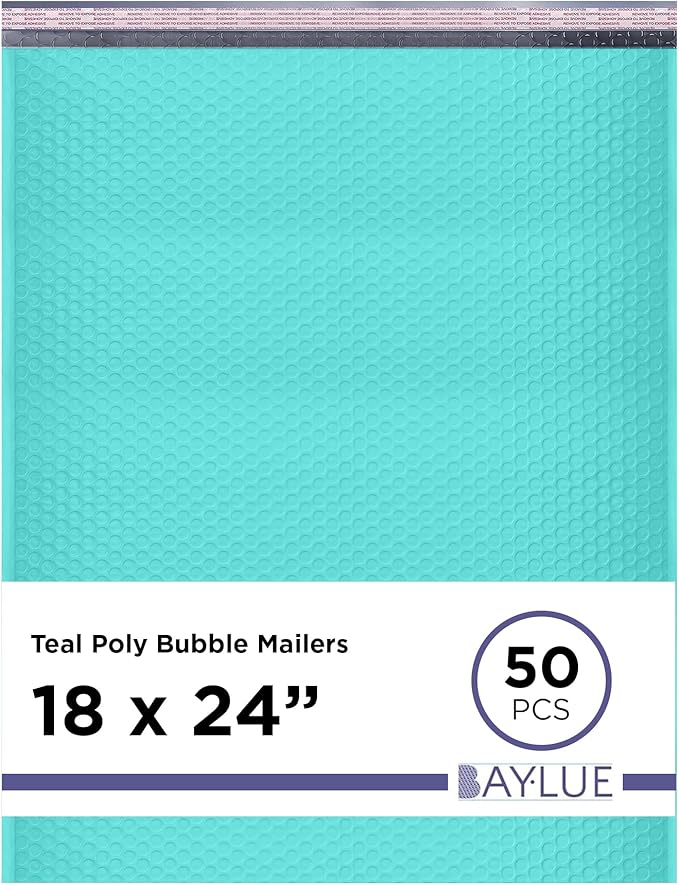 Teal Poly Bubble Mailers 18x24 Inch #9 | Self Seal Large Padded Envelopes | Air Cushioned Bubble Mailer | Usable Size 18x23 Inch | Waterproof Lightweight Mailing Shipping Bags | 50 Pack