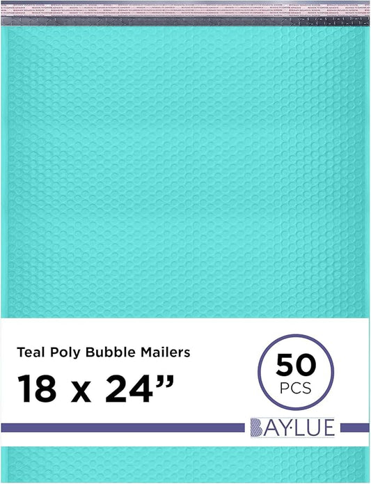 Teal Poly Bubble Mailers 18x24 Inch #9 | Self Seal Large Padded Envelopes | Air Cushioned Bubble Mailer | Usable Size 18x23 Inch | Waterproof Lightweight Mailing Shipping Bags | 50 Pack
