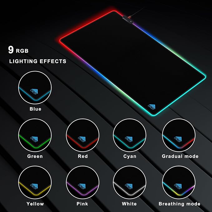 Cacoy 31.5x20 Inch RGB Gaming Mouse Pad, Non-Slip Large LED Desk Mat, Black | Extended Computer Mouse Mat with 9 Lighting Modes, Premium Textured Surface Stitched Edges RGB Keyboard Pad Gamer Accessories