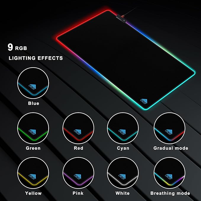 Cacoy 31.5 x 20 Inch RGB Gaming Mouse Pad, Large Mousepad with Led Light, RGB Keyboard Pad Gaming Accessories for Desk, Non-Slip Rubber Base Big Mouse Mat for Gamer, Extended Computer Desk Pad, Black