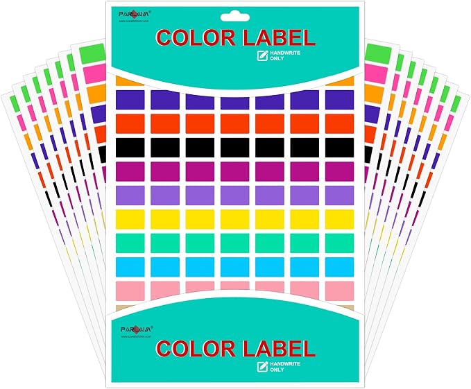 PARLAIM Pack of 1575 Rectangle Color Coding Labels,1/2" x 3/4" Rectangular Stickers in 15 Colors Rectangle Folder File Labels for Office and Home