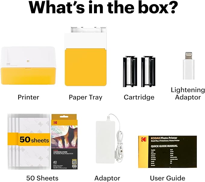 KODAK Dock Plus 4x6'' Photo Printer, 50 Sheets, Docking & Bluetooth Smartphone Printer for iPhone & Android, Instant Color Prints, 4PASS Dye Sublimation