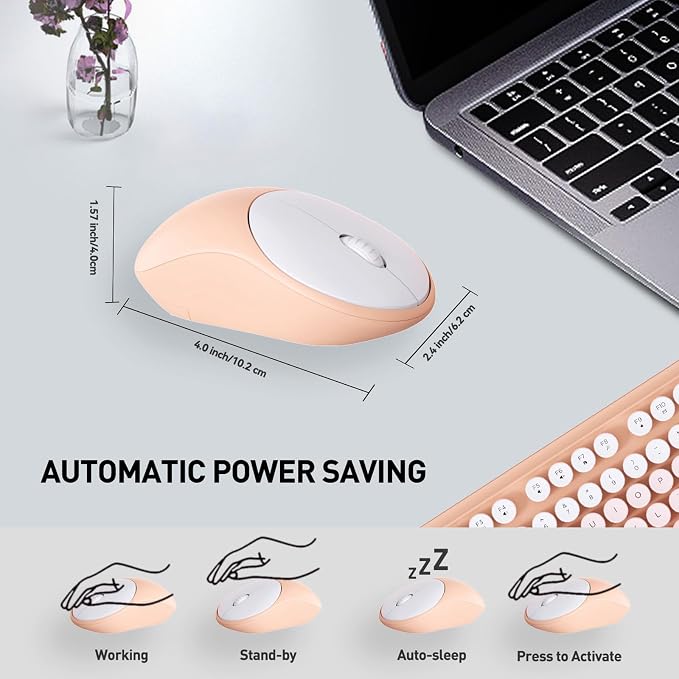 2.4GHz Wireless Keyboard and Mouse Set with Switch Button - Full-Size Keyboard - Compatible for Windows/Laptop/PC/Notebook/Smart TV and More - Pink